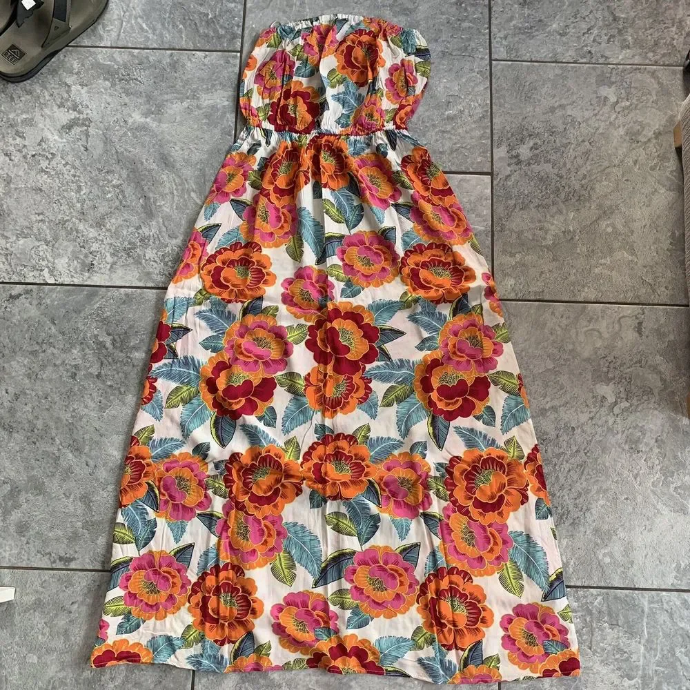 New Look Strapless Maxi Dress Lightweight UK 12 Orange - Picture 1 of 6